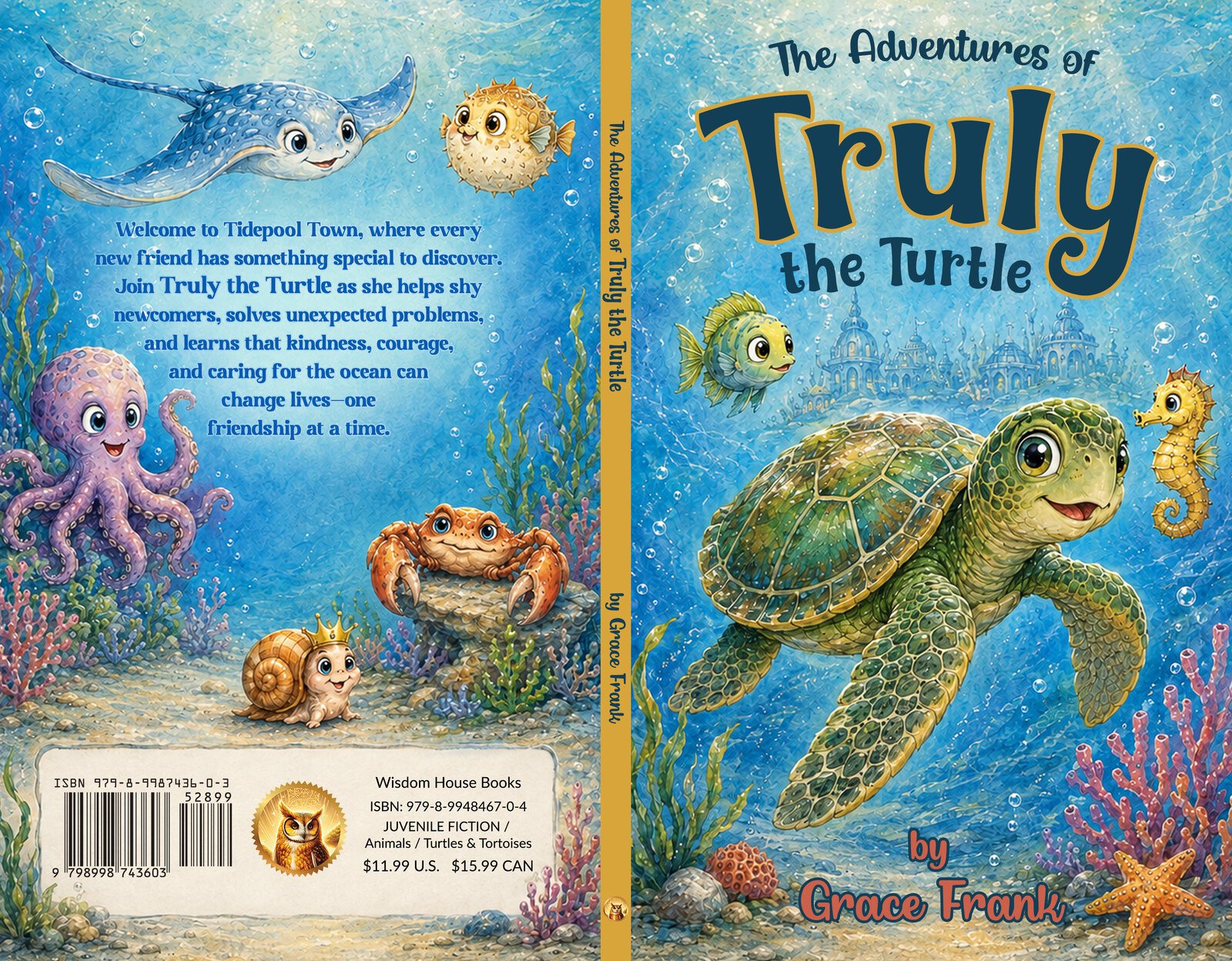 The full cover of The Adventures of Truly the Turtle, showing the back cover, spine and front cover